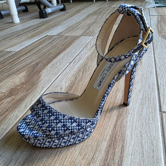 MANOLO BLAHNIK Demin Print Peek-a-Boo Pumps Shoes Eur. 37 - Picture 4 of 12